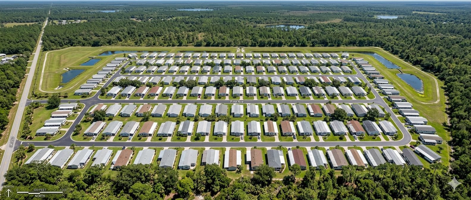 Stabilized manufactured housing community aerial view, Central Florida